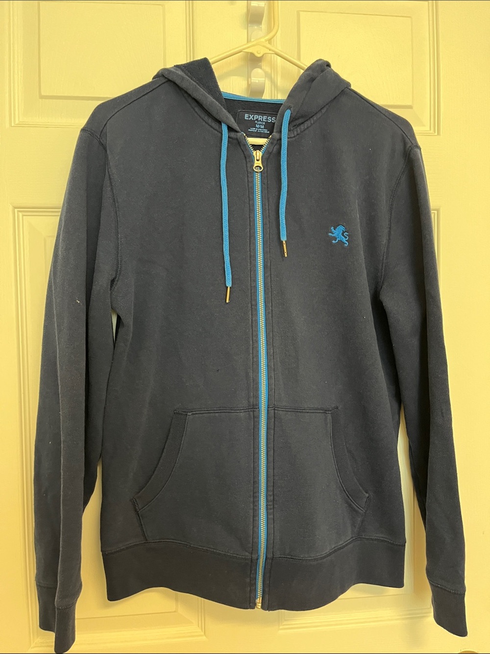 Express Men’s Navy Zip-Up Hoodie with Bright Blue Accents